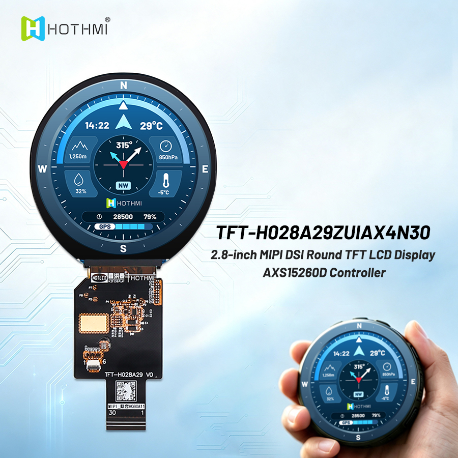 2.8-inch MIPI DSI Round TFT LCD Display AXS15260D Controller